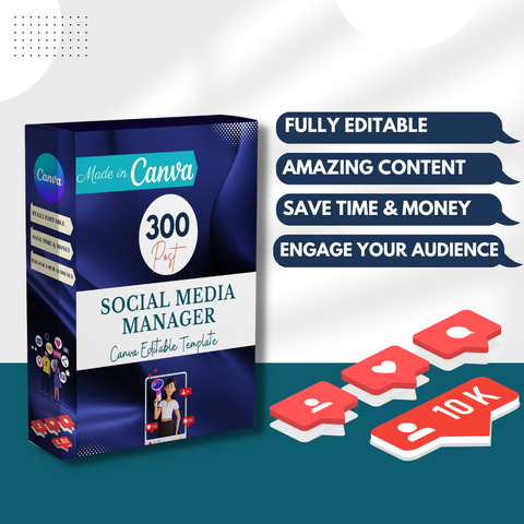 300 Social Media Manager Posts - Canva Editable Templates