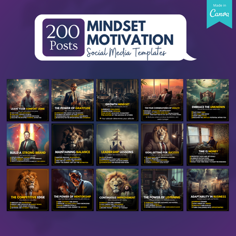 200 Mindset Motivation Posts - Social Media Templates
