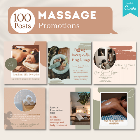 400 Massage Posts - Social Media Canva Templates