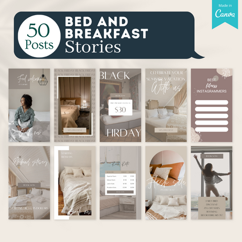 200 Bed And Breakfast Posts - Social Media Canva Templates