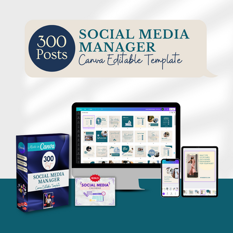 300 Social Media Manager Posts - Canva Editable Templates