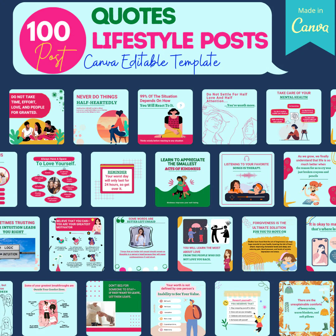 200 Lifestyle Posts - Canva Editable Templates