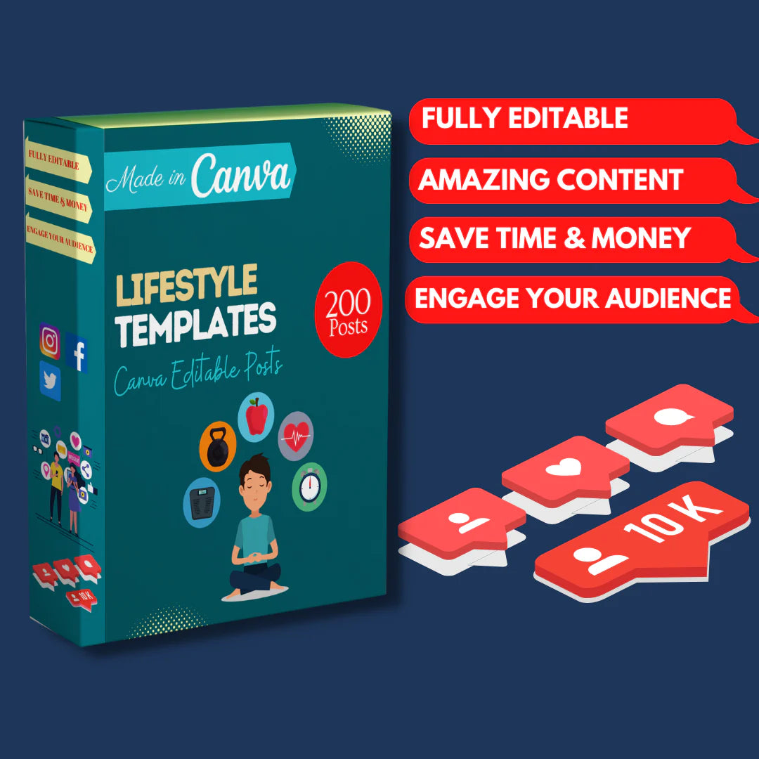 200 Lifestyle Posts - Canva Editable Templates