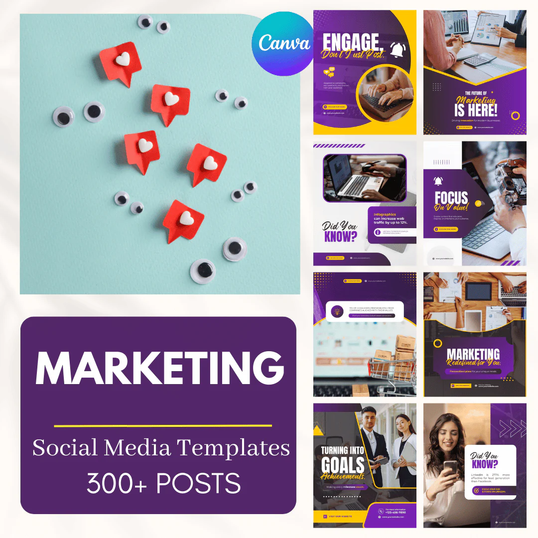 Marketing Canva Templates Bundle – 300 Templates
