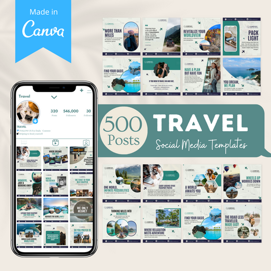 500 Travel Posts - Social Media Templates