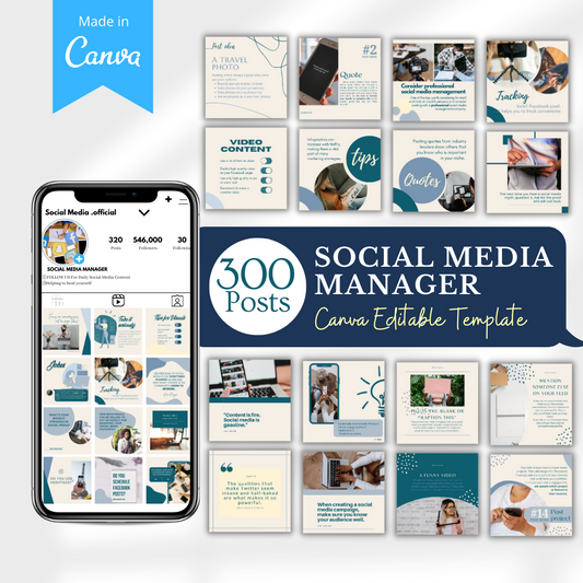 300 Social Media Manager Posts - Canva Editable Templates