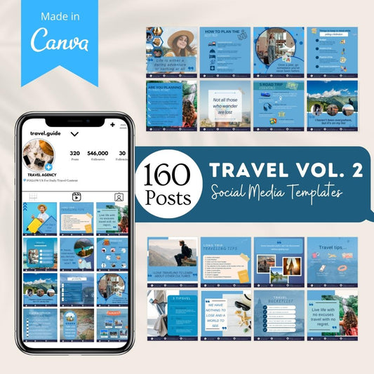 160 Travel Posts (Vol. 2) -Social Media Templates