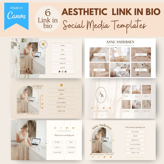 Aesthetic Link In Bio - 6 Canva Templates