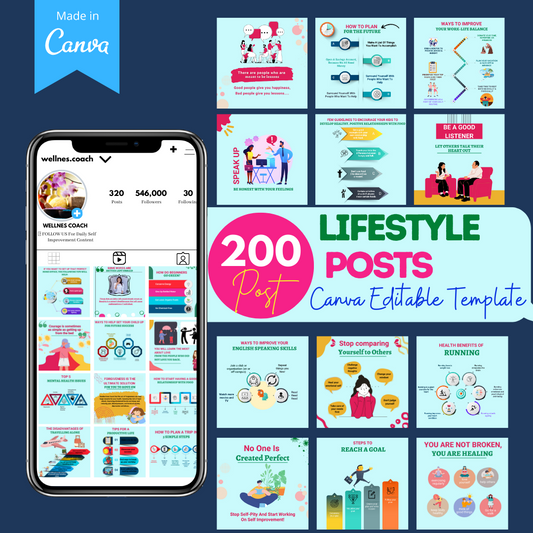 200 Lifestyle Posts - Canva Editable Templates